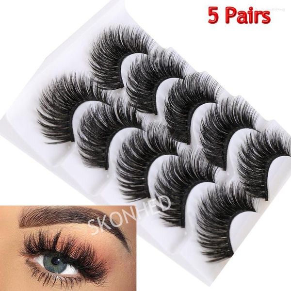 Faux cils 5 paires réutilisables sans cruauté épaisse croix vaporeux naturel long 3D doux vison cheveux extension de cils