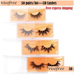 False wimpers 50 stcs/lot bk viso 5d mink dikke lange wimpers natuurlijke dramatische volume -extensie 3D druppel levering gezondheid schoonheid make -up e dhe8a