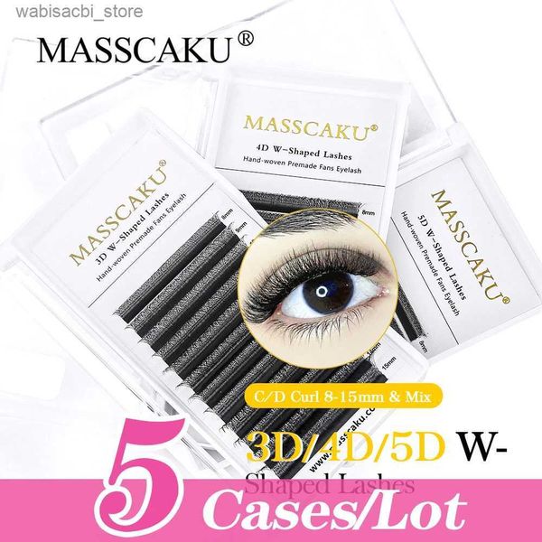 Faux-cils 5cas/lot MASSCAKU W V Y forme russe Volume cils 3D 4D 5D 6D trèfle noir individuel faux cils Extensions plateaux24327