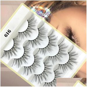 False wimpers 5pairs 3D faux mink Hair Natural Long FL Volume Wispies Classic Handmade Eye Lashes Extension Make -up Tools Drop deli DHBGQ