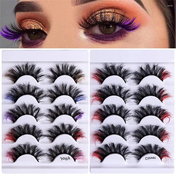 Pestañas postizas 5 pares 8D Mezcla de colores Pestañas de ojo de gato Volumen esponjoso Grueso Visón Dramático Wispy Cosplay Herramientas de maquillaje