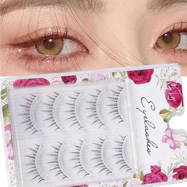 Pestañas postizas 5 pares de herramientas de maquillaje para principiantes hechas a mano Natural simulado pequeño diablo 3D pelo de visón fino tallo transparente