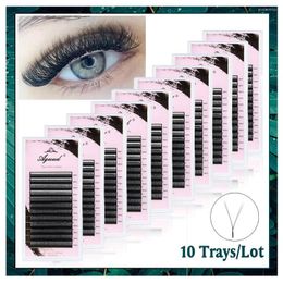 False wimpers Aguud 10 Trays/Lot Yy -vorm wimperverlenging Levers Hand geweven premium zachte Braziliaanse volumefan Lashes