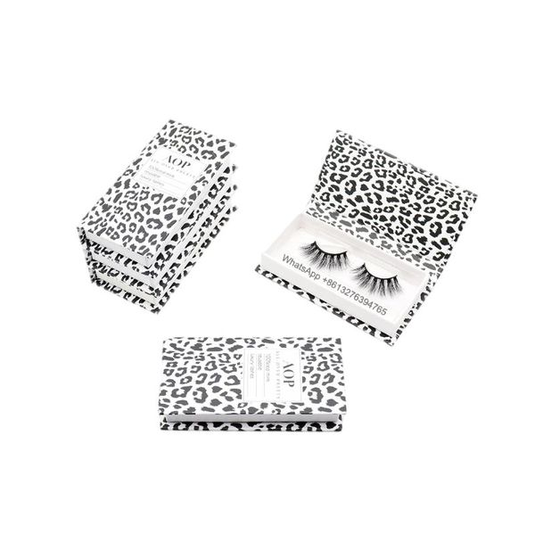 Faux cils Emballage de cils imprimé léopard noir et blanc Cils de vison 3D naturels 18-20mm Logo personnalisé Boîte d'emballage de cilsFalse FalseFa