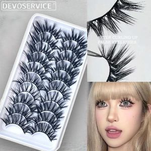 Faux pour cils Devoservice 10 paires Bouchoue 14-19 mm 3D Fibre lash Long épais extension de maquillage naturel épais