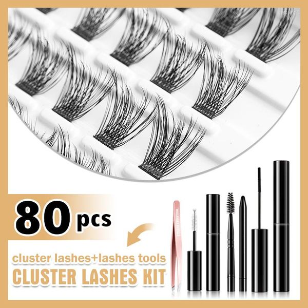 Pestañas postizas EASITENSION 80 Clusters Kit de extensión de pestañas Pegamento negro Recubrimiento adhesivo Pestañas individuales naturales Paquete de maquillaje segmentado