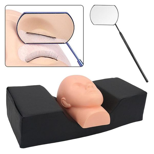 Faux cils oreiller d'extension de cils avec miroir de vérification de poche greffé mousse douce coussin de cils soutien du cou outils de maquillage de beautéFaux