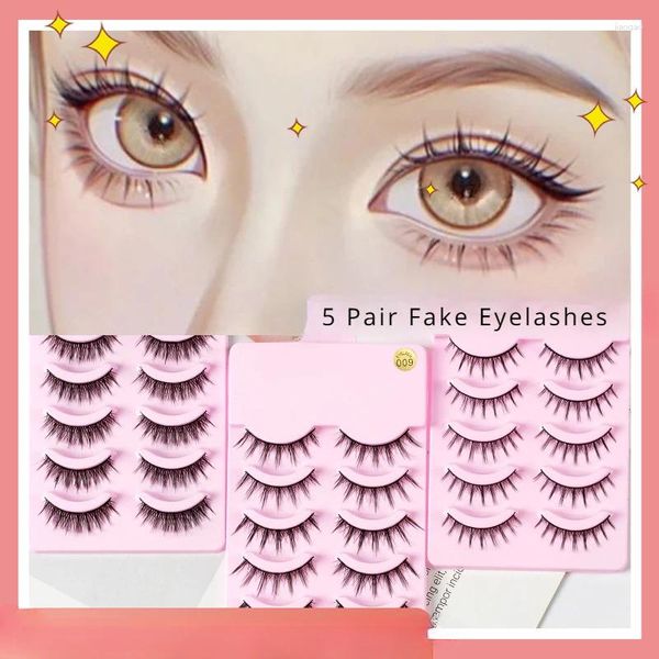 Pestañas postizas falsas 5 pares de pestañas suaves y naturales herramienta de maquillaje para ojos de gato extensión esponjosa Faux Cils Maquiagem Half