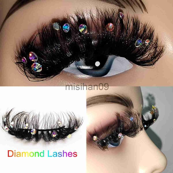 Pestañas postizas Faux Mink 25 mm Pestañas con rosa azul rojo mariposa en ellos Tira completa Diamante Cosméticos Maquillaje Pestañas postizas encantadoras J230717