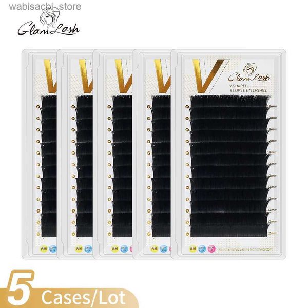 Faux-cils GLAMLASH 5Cases ventilateur automatique en forme de V extension de cils 2D plan elliptique doux pointe fendue volume préfabriqué faux cils personnels 24327