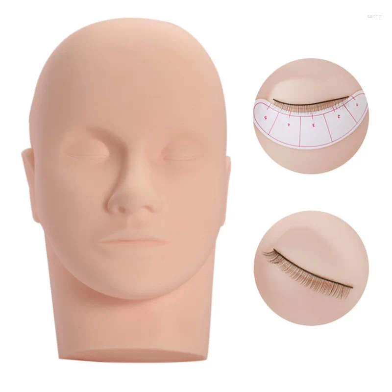 Falska ögonfransar ympning Practice Model Head Makeup Nybörjare Fake Silicon Eyelash