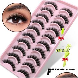 False des cils Groïnneya 10 paires Cat Eye Lash 3D Natural Fluffy Wispy Cross Cils extension de maquillage