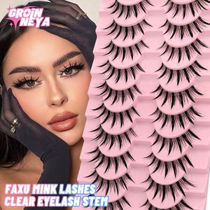 False wimpers Groinneya Manga Lashes 10 Paren 3D Clear Band Natural Look Wispy Mink Fluffy Cat Eye Pack Fake 230821