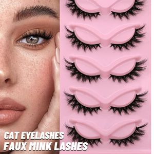 Pestañas postizas GROINNEYA Pestañas naturales 5 pares Ojo de gato Faux Mink Extremo alado Aspecto alargado Maquillaje Cils