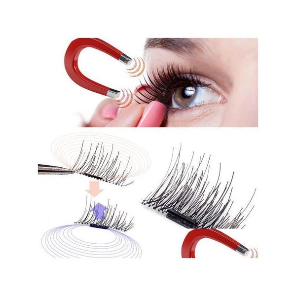 Pestañas postizas Hechas a mano Seda Imán Cruz Grueso 3D Magia Reutilizable Gota magnética Entrega Salud Belleza Maquillaje Ojos Dhnup