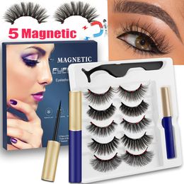 Falsche Wimpern LE 5Pairs 5 Magnetische Wimpern Eyeliner Falsche Wimpern Naturel Nerzwimpern Wasserfeste Flüssigkeit mit Pinzette Faux Cils Magnetique 230807