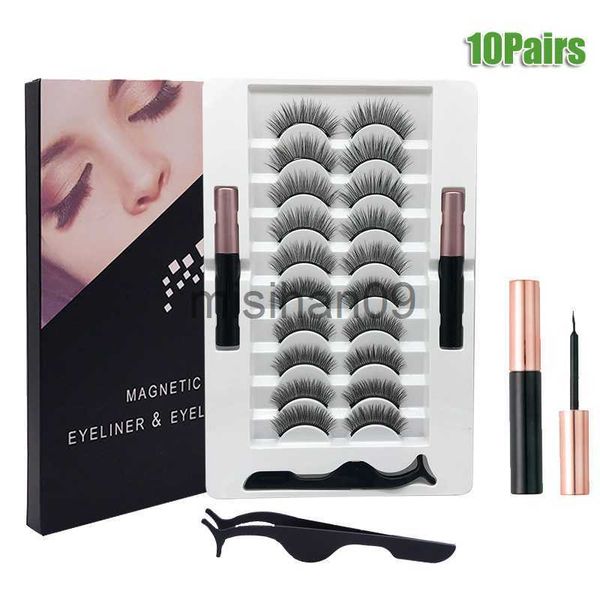 Pestañas postizas Magia 3/5/7/10 Pares Magnete Pestañas de visón falsas Set Delineador de ojos líquido magnético Maquillaje de ojos sin pegamento Extender pestañas esponjosas J230717