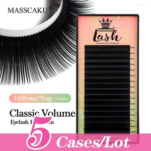 False wimpers MassCaku 5Cases/Lot 16row Classic Individual Premium Natural Eyelash Extension Mat Black Professional Synthetic Mink