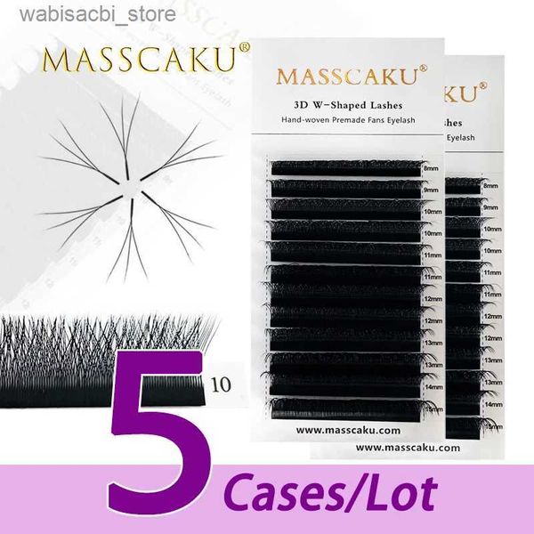 Faux-cils MASSCAKU 5cas/lot vendre des plateaux de cils de type W 3D/4D trèfle extension en forme de W volume russe mat noir extension de cils fournitures24327