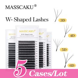 Faux cils MASSCAKU 5CasesLot W forme cils 3D fait à la main préfabriqué Volume ventilateur cils Faux vison maquillage naturel 230906