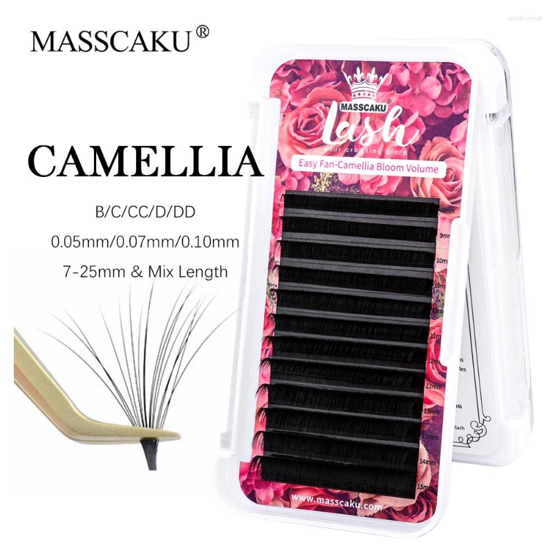 Falska ögonfransar Masscaku C CC D DD Curl 8-20mmmixad austomatisk blommande Camellia Lashes Extensions Faux Mink Soft Fan Blooming