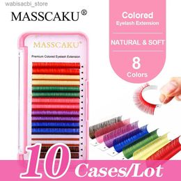 Faux-cils MASSCAKU arc-en-ciel 10 boîtes/lot rouleau russe classique cils de vison artificiels 0.07mm C/D bouclés extension de faux cils de couleur naturelle 24327