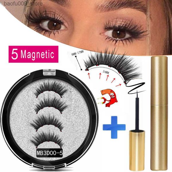 Pestañas postizas MB New Long 5 Pestañas magnéticas Juego de delineador de ojos Pestañas de visón 3D Grueso Imitación Cils Magnetique Natural Pegamento Imán libre Pestañas postizas Q230908