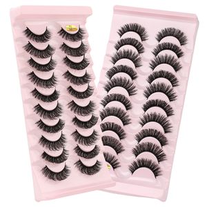 Faux-cils en vison, maquillage, 10 paires par ensemble, bande russe, Extension de cils, Volume moelleux, boucles 7D DD, dramatique, désordre, faux naturel épais