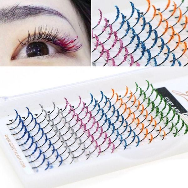 Faux Cils Mix Couleur D Curl Fairy Natural Curly Shiny Eye Lashes Glitter Extensions de cils Faux