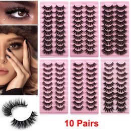 Faux Cils Naturel Fluffy Faux Mink Lashes Curly Crossing Wispy 3D 6D Effect Soft Cat Eye Lashes Handmade 10 Pairs Pack
