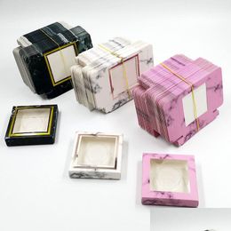 Pestañas postizas Nuevo 100 piezas Caja de embalaje de pestañas de papel al por mayor Cajas de pestañas Diseño de mármol para pestañas de visón de 10 mm a 25 mm Caja cuadrada Dholw