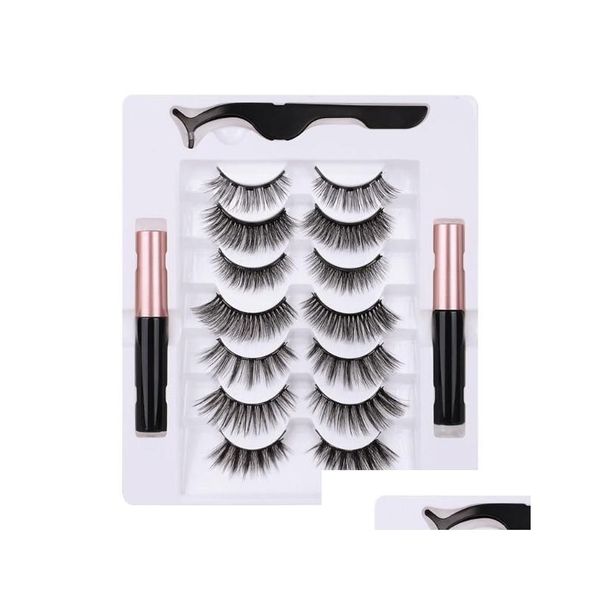 Faux Cils Le plus récent kit d'eye-liner magnétique 7 paires épais naturel longs faux cils ensemble avec pince à épiler à la main livraison directe santé Bea DH9EG