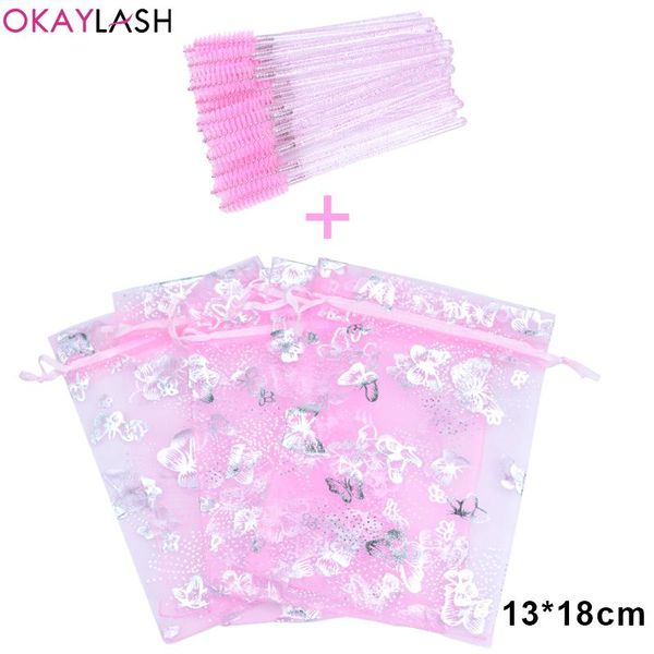 Faux Cils OKAYLASH 300/200/100/50 Ensembles Rose Cils Sac Coloré Papillon Cils Emballage Boîte Beauté Cadeau Baggies En Gros