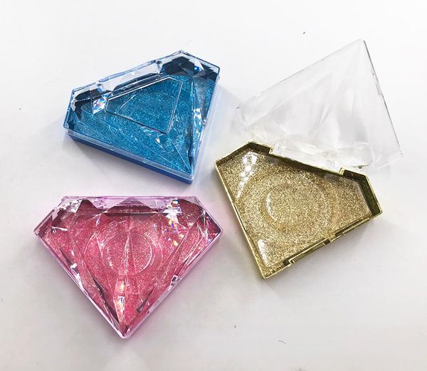 Emballage de faux cils, étui à cils en diamant bleu, fond scintillant à l'intérieur de la boîte à cils en plastique diamant sans Lash6085375