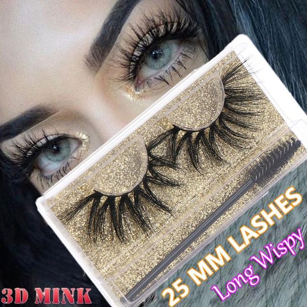 Pares de pestañas postizas 25 mm Multicapas Long Wispies Pestañas Extensión de cabello de visón 3D Pestañas esponjosas naturales Herramienta de maquillaje de ojos hecha a manoFalse