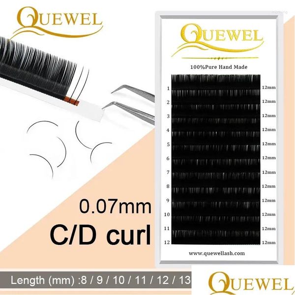 Faux-cils Quewel 0.07mm Extension de cils 12 lignes/plateau 8-15 mixte C/Cc/D Curl soie Volume cils maquillage Faux vison goutte Deliv Otsna