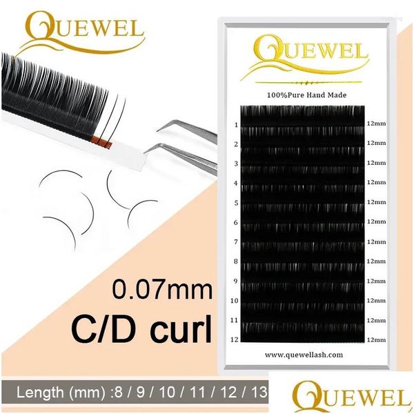 Faux-cils Quewel 0.07mm Extension de cils 12 lignes/plateau 8-15 mixte C/Cc/D Curl soie Volume cils maquillage Faux vison goutte Deliv Ot3P2