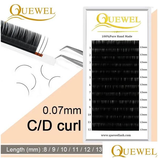 Faux-cils Quewel 0.07mm Extension de cils 12 lignes/plateau 8-15 mixte C/Cc/D Curl soie Volume cils maquillage Faux vison goutte Deliv Otg5T