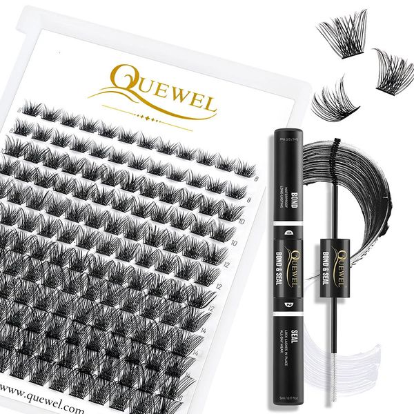 Pestañas postizas Quewel 144 piezas DIY Cluster Lashes Kit de ventiladores de volumen prefabricados Bond and Seal Lash Glue Maquillaje de pestañas impermeable de larga duración 231031