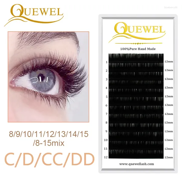 Faux cils Quewel Lashes 12 rangées Extensions classiques Faux cils de vison C/D Curl naturel doux individuel