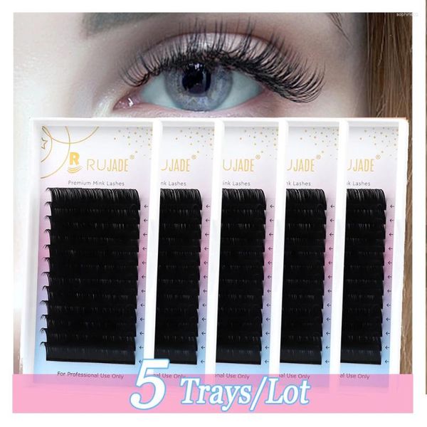 Pestañas postizas RUJADE 5 bandejas Ruso Volumen Extensiones de pestañas Suministros Seda Clásico Lash Matte Dark Individual Bottom Cilios