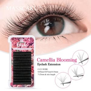 Faux cils Vente Masscaku Easy Fanning Lashes Faux Vison Camellia Bloom Volume de floraison automatique Extensions de cils naturels doux