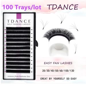 Valse wimpers TDANCE 100 lade / partij Easy Fan Bloom Wimperverlenging Snelle zelfmakende fans Premade 3D 5D 6D 8D Automatisch bloeivolume