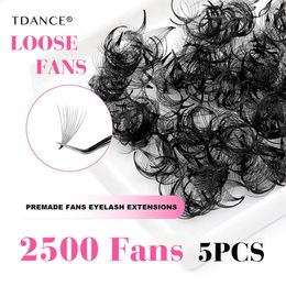 Faux-cils TDANCE 2500Fans Base pointue ventilateurs lâches 5 pièces Lot professionnel tige moyenne forte mince Pro fait Volume Extensions de cils 231102