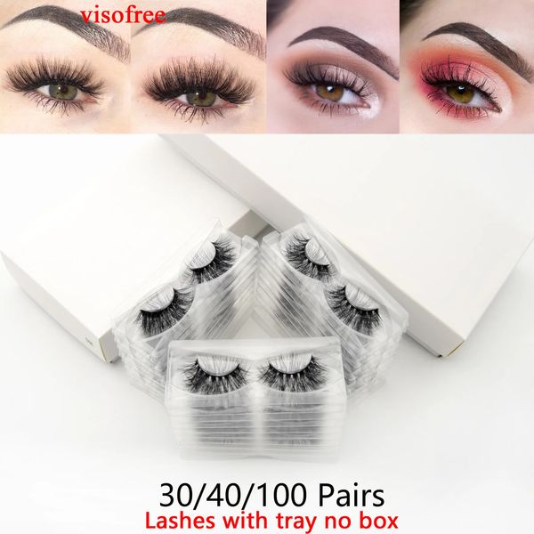 Faux-cils Visofree 30/40/100 paires de cils de vison 3D avec plateau sans boîte cils de bande complète faits à la main vison faux cils maquillage cils cilios 231018