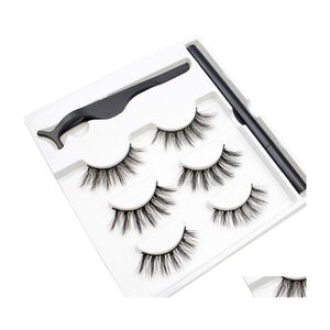 False wimpers Waterdichte magnetische eyeliner met 3 paren wimper Tweezer Long Lashes Kit Set Fake Eye Lash Tools J047 Drop Delivery Dhhlw