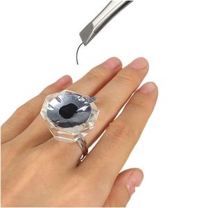 Pestañas postizas Venta al por mayor-Nuevo Pro Pestaña Cristal Pegamento Anillo Anillos de dedo Extensión adhesiva Soporte para paletas Moda de alta calidad Drop De Dhugh