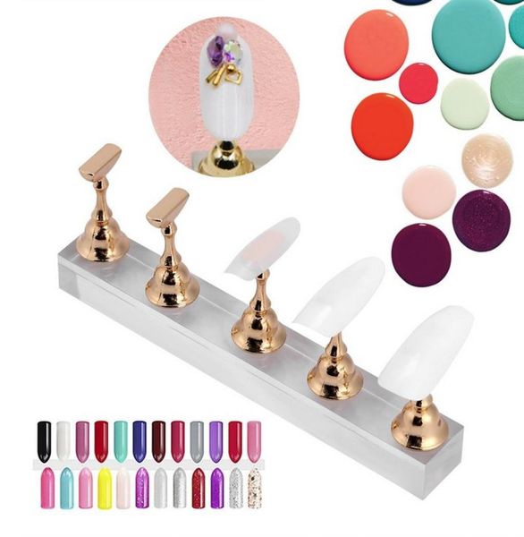 Ensemble de supports de présentoir pour faux ongles, support de pratique du Nail Art, étagère de présentation magnétique dorée pour ongles, support de pratique des ongles, manucure 5027656