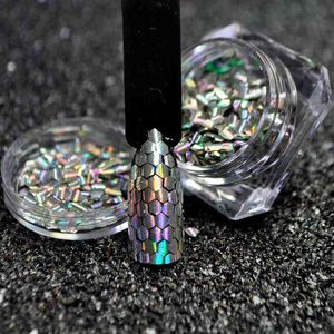 Faux Ongles 1 Boîte Écaille De Poisson Paillettes À Ongles Holo Argent Sirène Hexagone Feuilles De Paillettes Bent Courbe Bas Manucure Art Conseils Décorations 220225