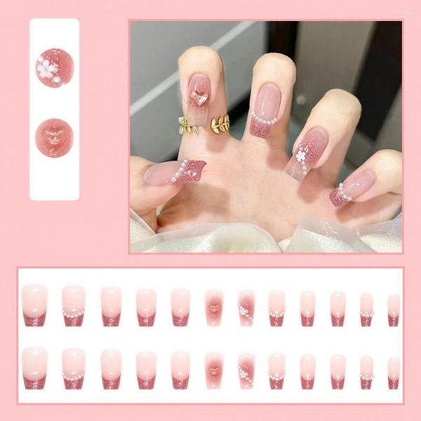 Unhas postiças 1 conjunto de dicas de arte para unhas reutilizáveis, cola fácil, decoração de flores, envoltórios de manicure, itens de salão